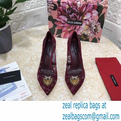 Dolce & Gabbana Heel 10.5cm Taormina Lace Pumps Burgundy with Devotion Heart 2021 - Click Image to Close